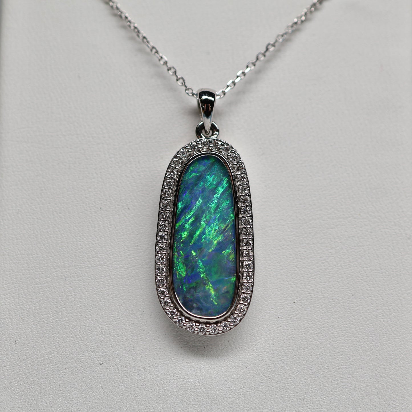 4.76 ct Australian Opal Doublet Pendant with Diamond Halo