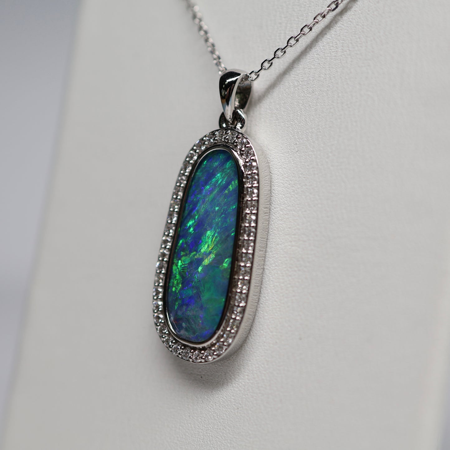 4.76 ct Australian Opal Doublet Pendant with Diamond Halo