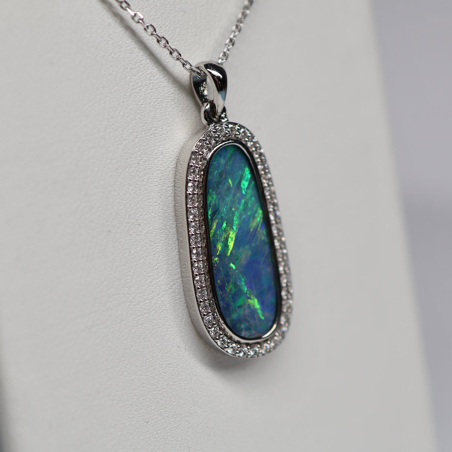 4.76 ct Australian Opal Doublet Pendant with Diamond Halo