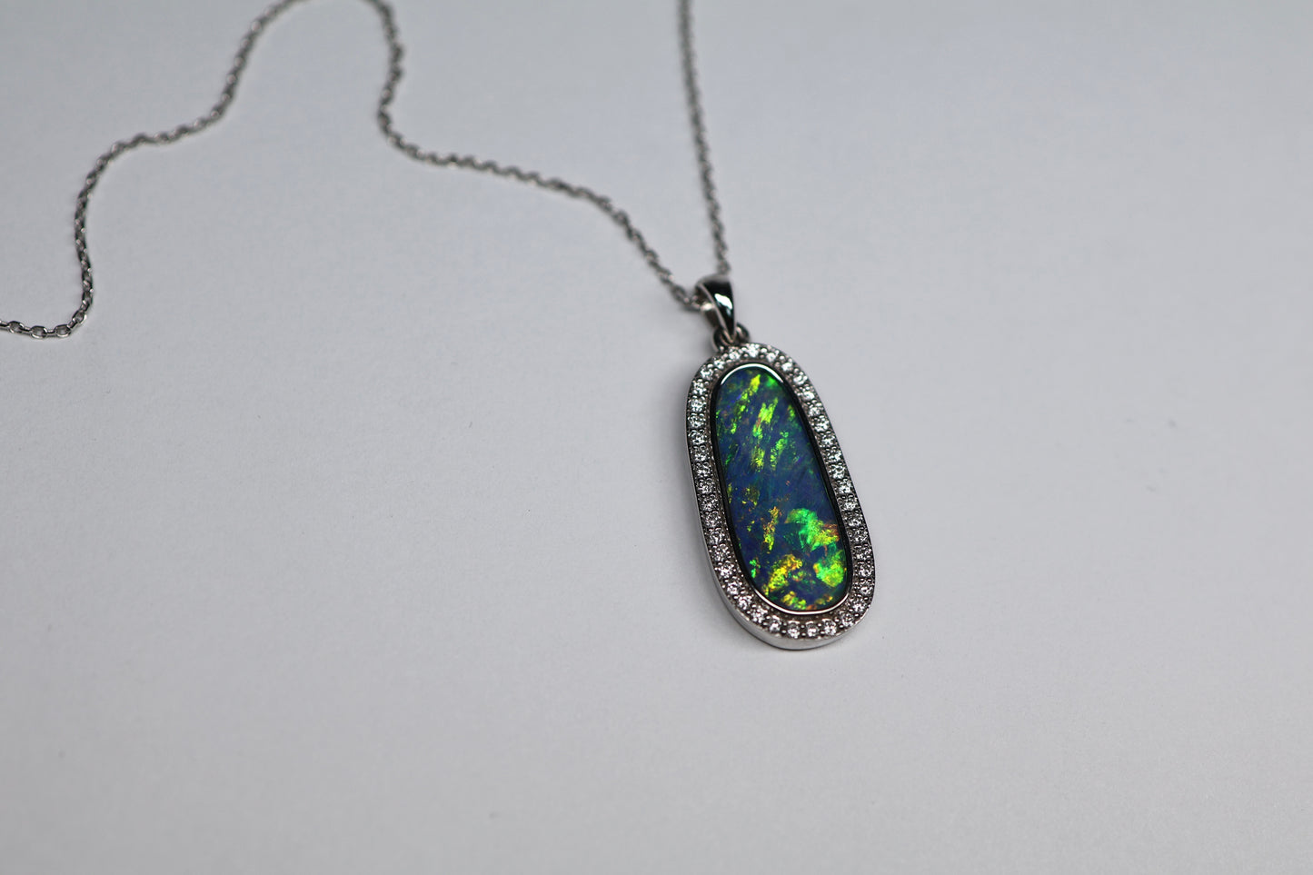 4.76 ct Australian Opal Doublet Pendant with Diamond Halo