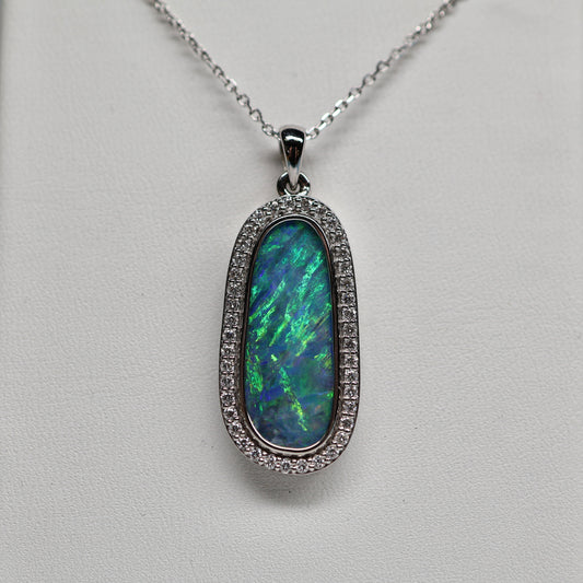 4.76 ct Australian Opal Doublet Pendant with Diamond Halo